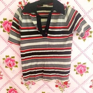 Vintage butterfly collar striped disco t-shirt